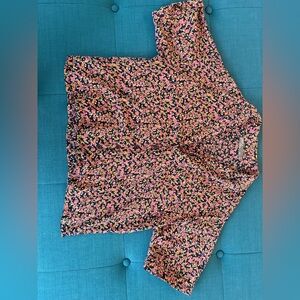 Prana Black and Pink Floral Blouse